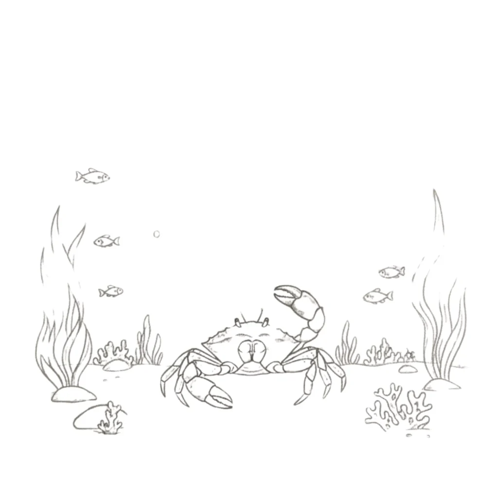 Ocean With Crab Drawing