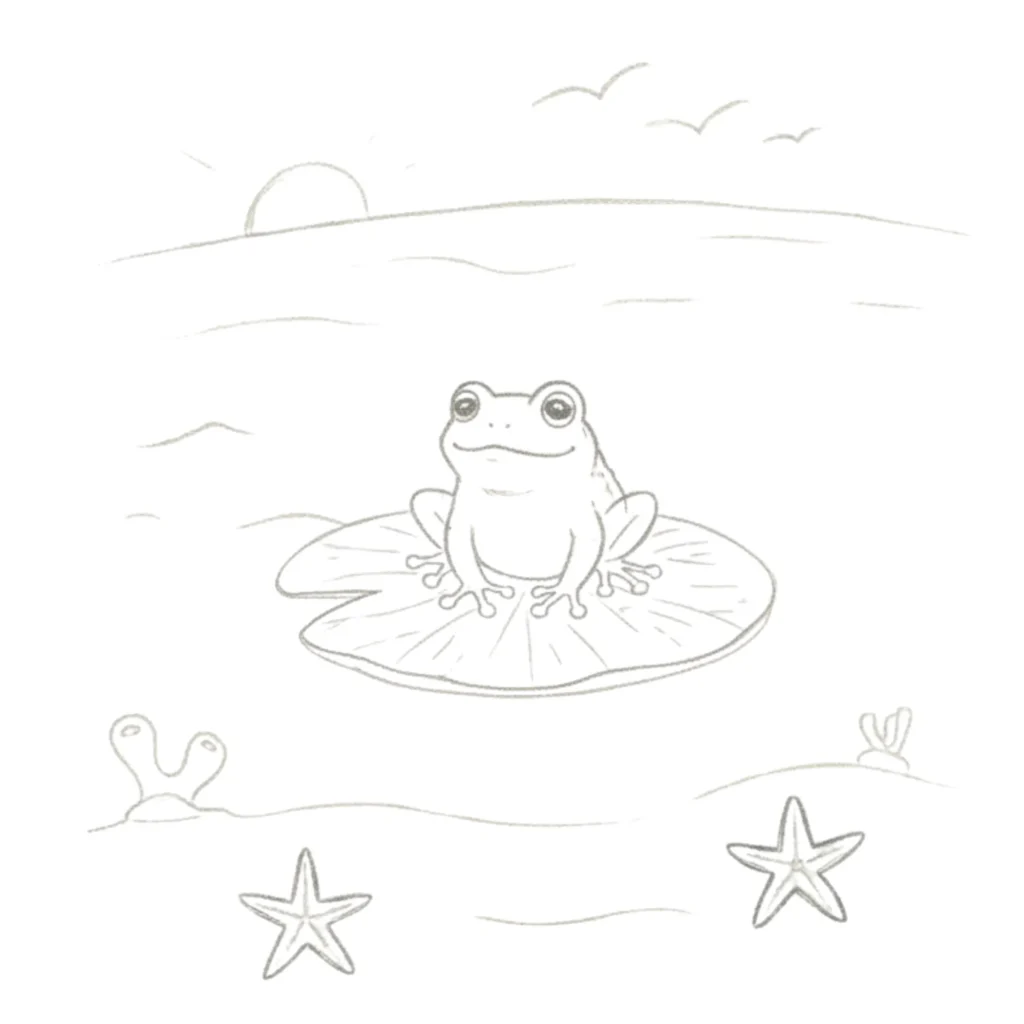 Ocean With Frog Drawing