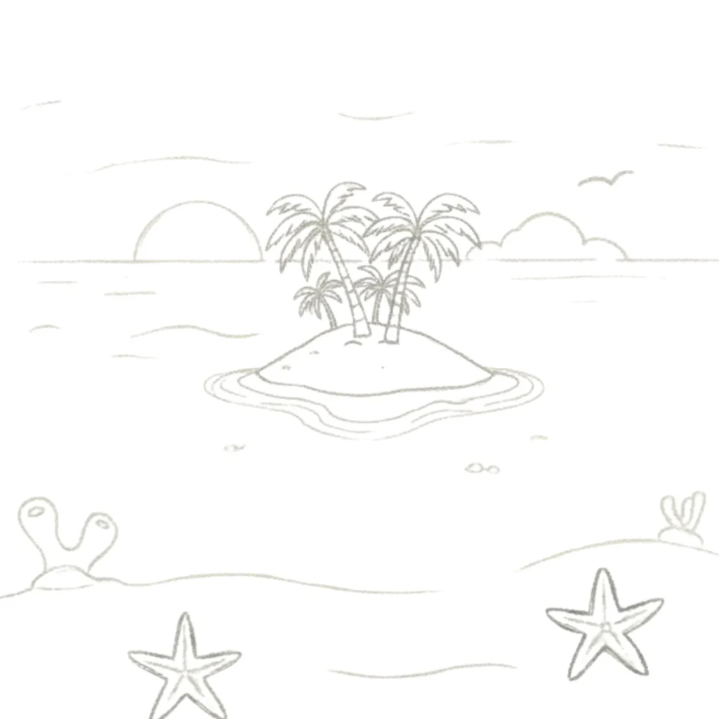 Ocean With Island Drawing