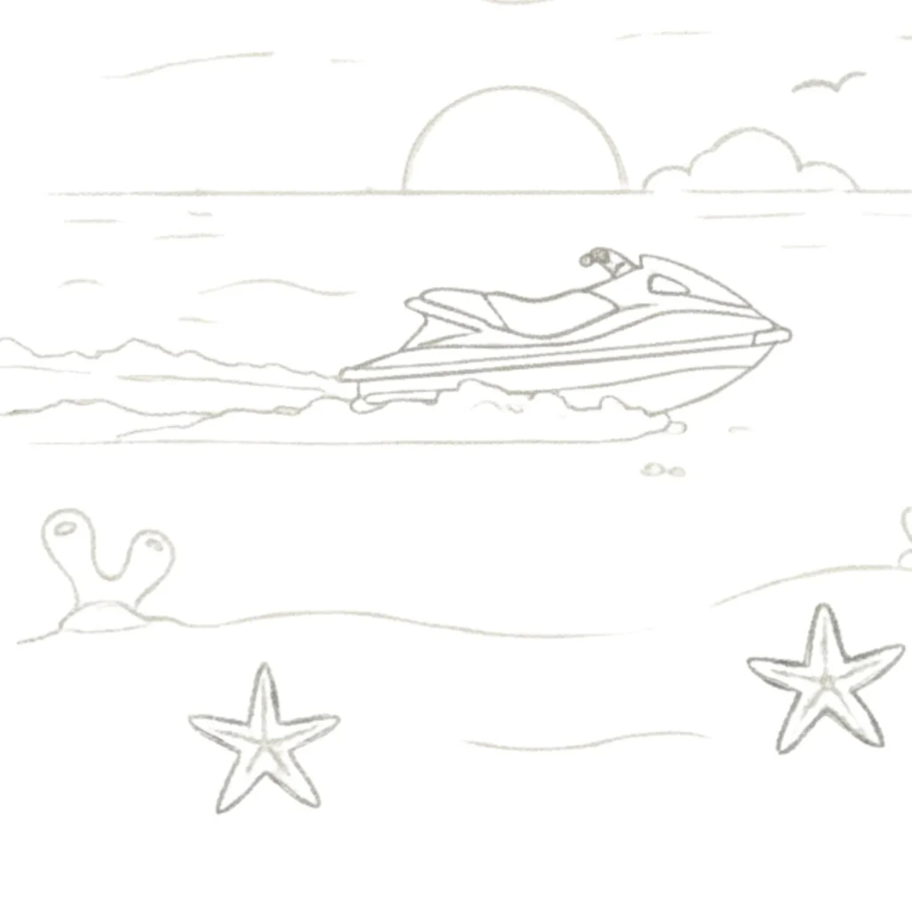 Ocean With Jetkeys Drawing