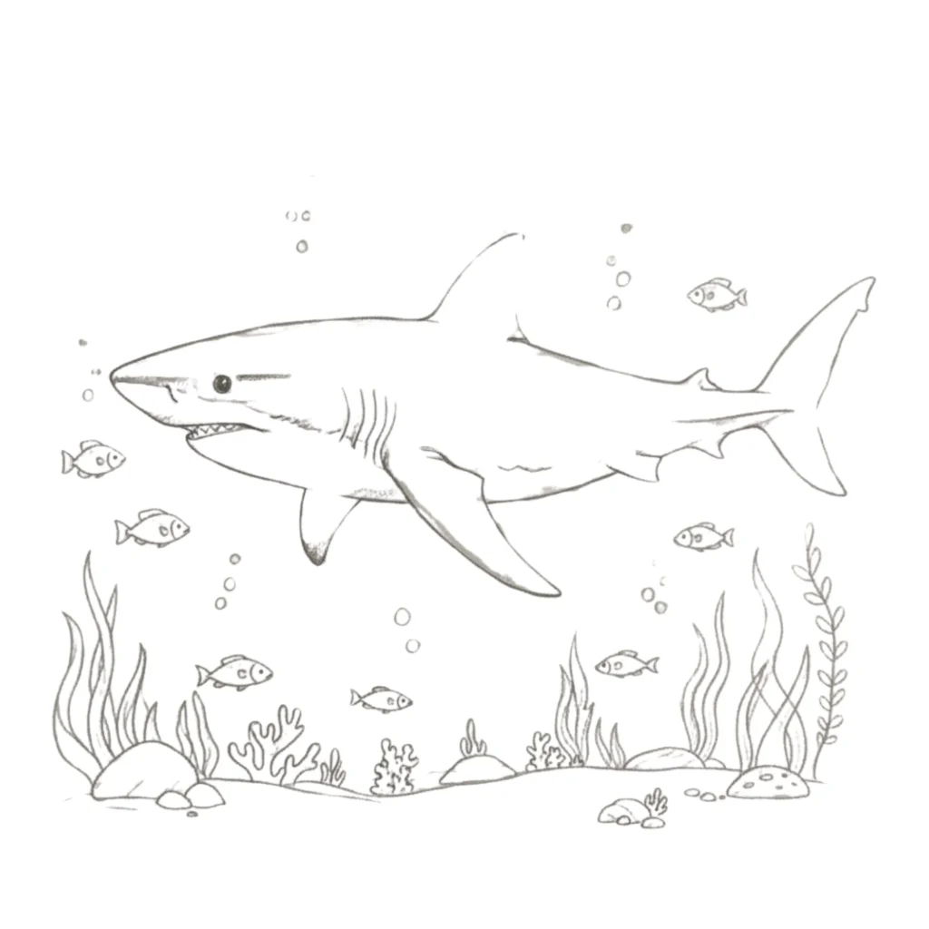 Ocean With Shark Drawing