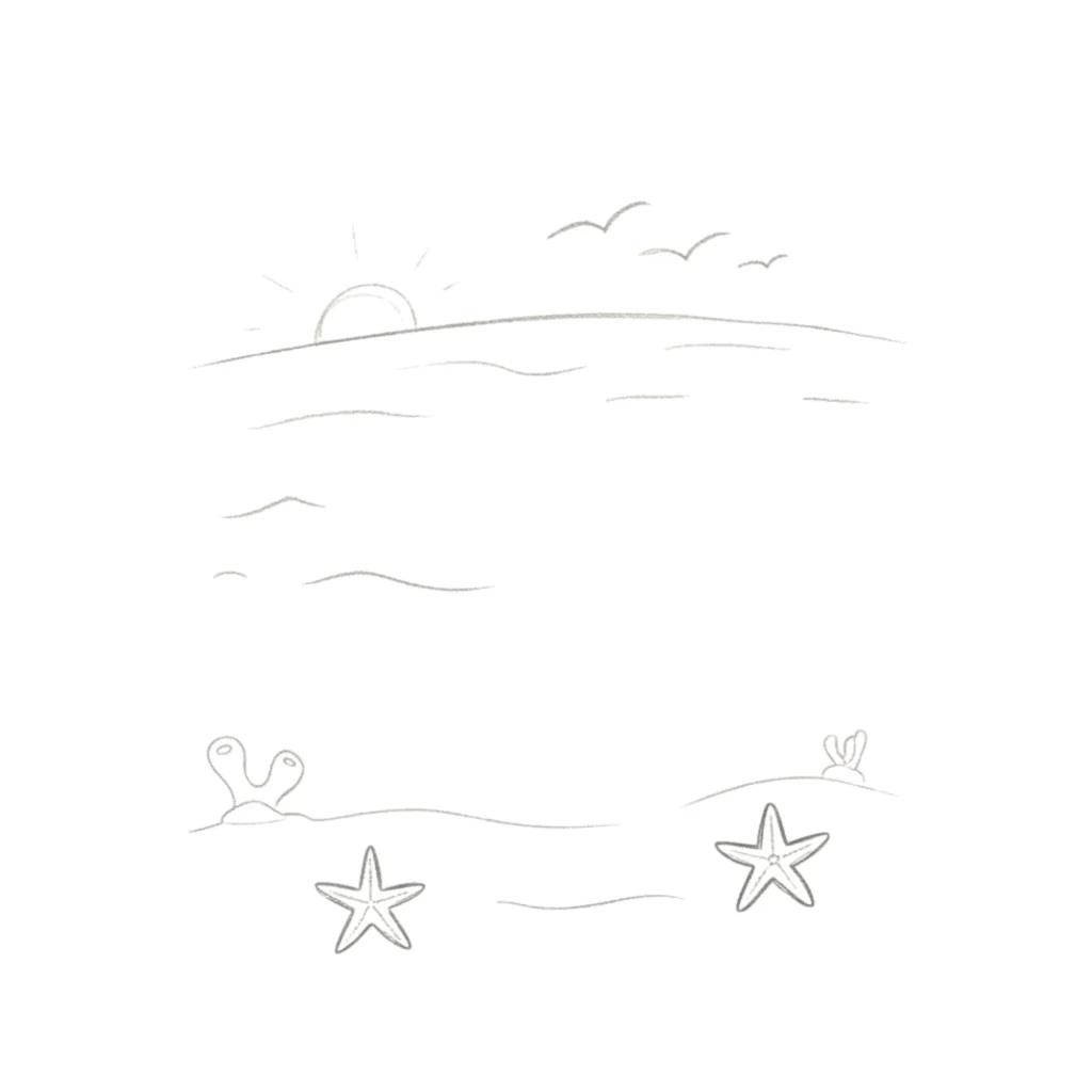 Ocean With Star Fish Drawing