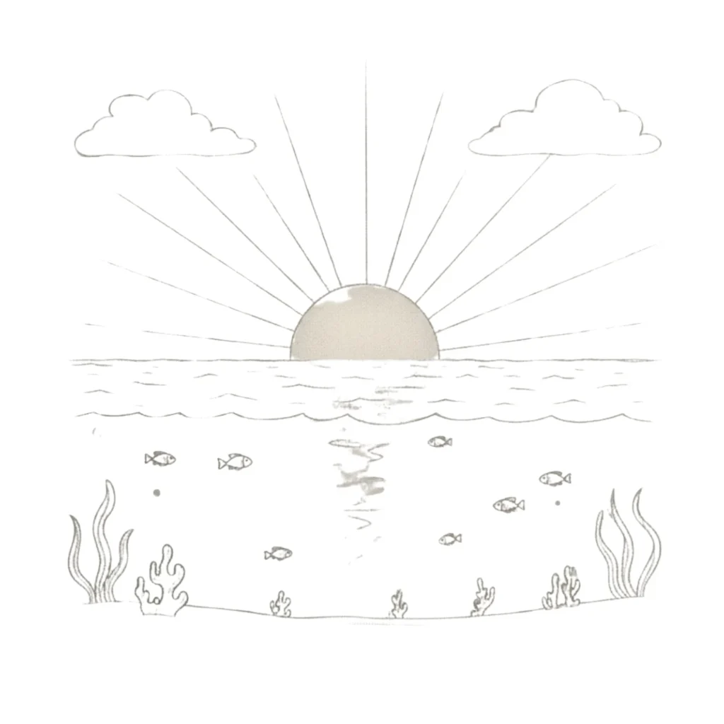 Ocean With Sunrise Drawing