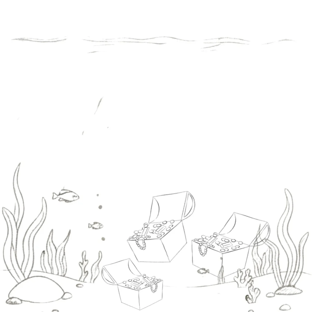 Ocean With Treasure Drawing