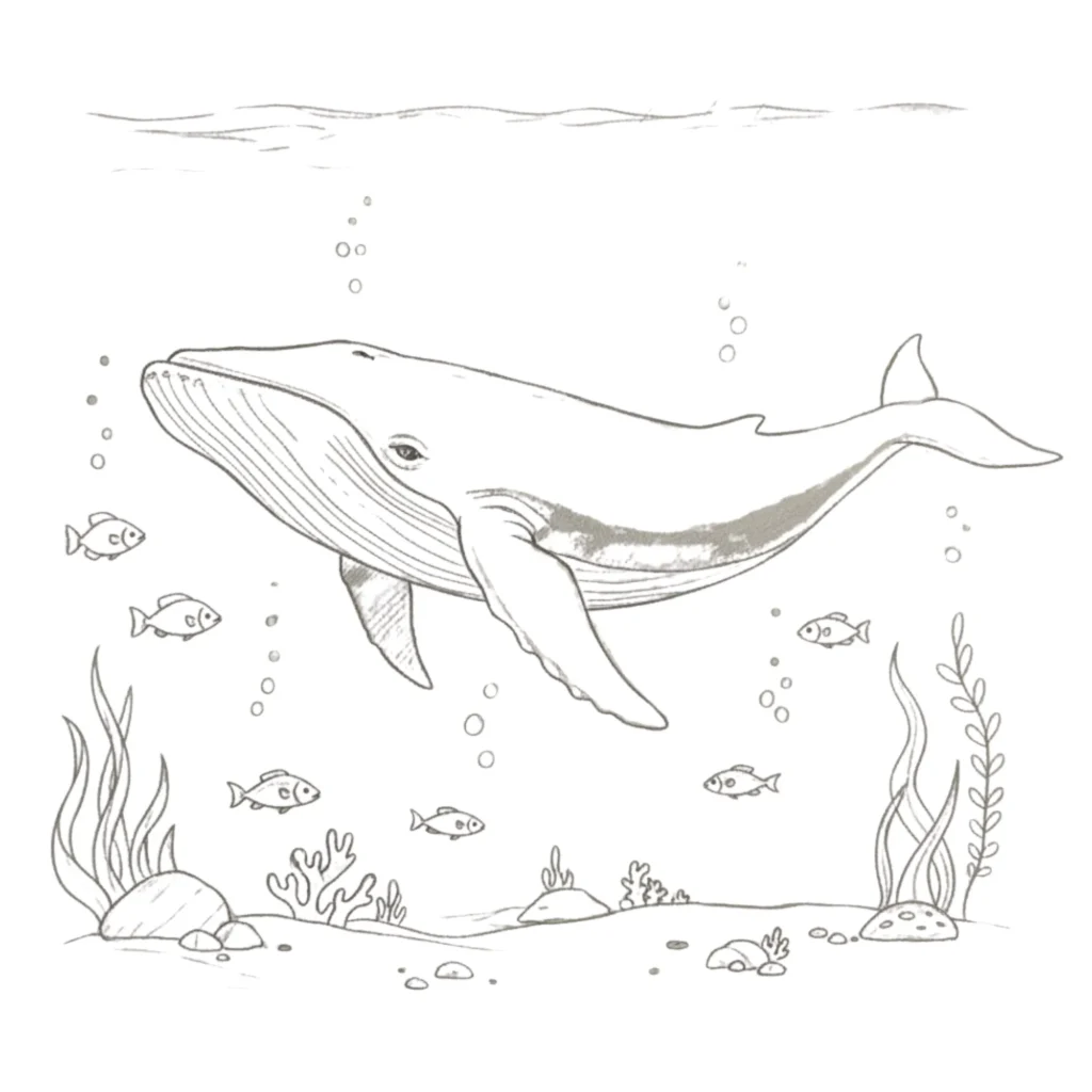 Ocean With Whale Drawing