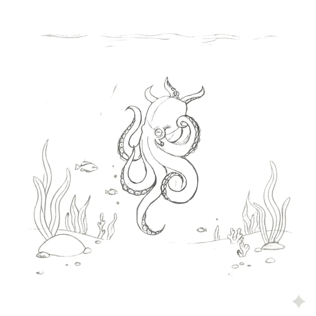 Ocean With Octopus Drawing