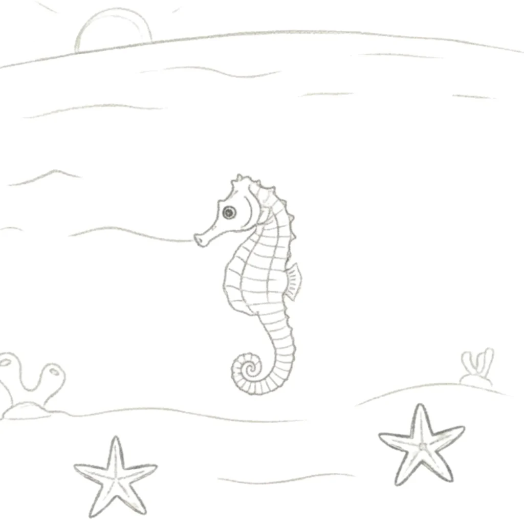 Ocean With Sea Horse Drawing