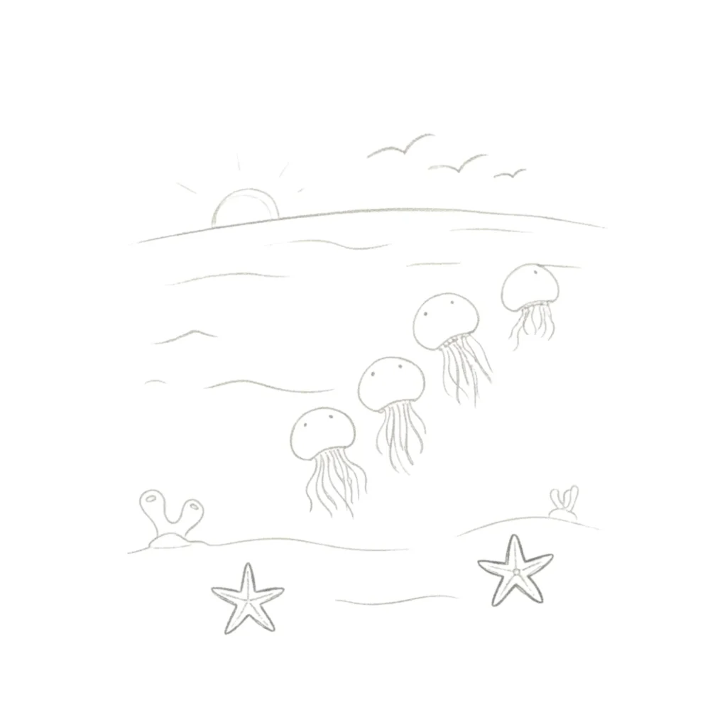 Ocean With Jelly Fish Drawing