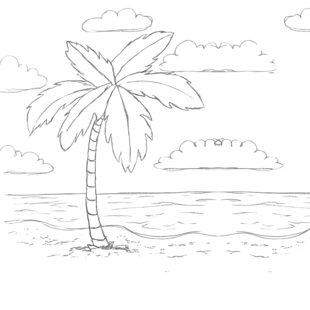 Palm Tree on Sandy Beach Drawing