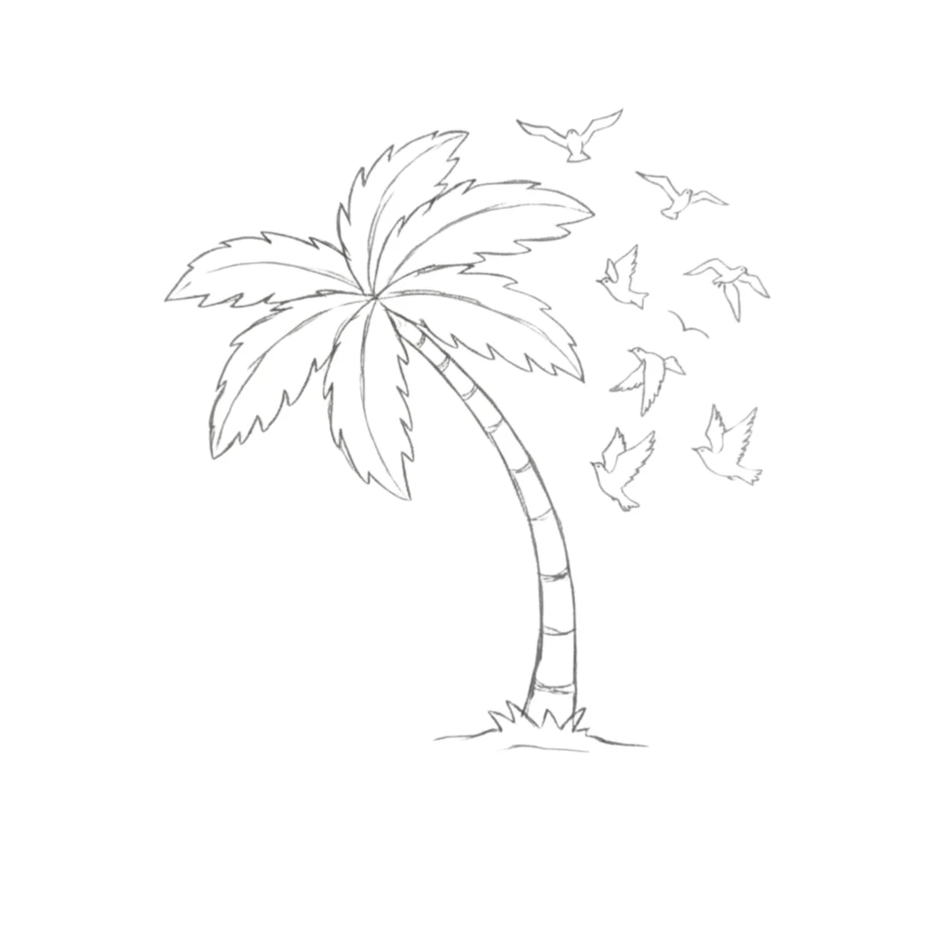 Palm Tree with Birds Flying