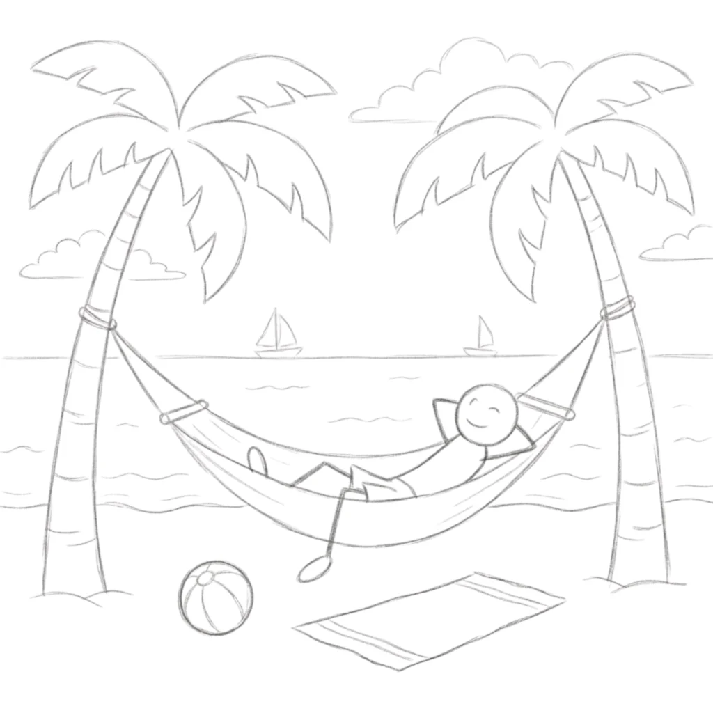 Palm Tree with Hammock Drawing
