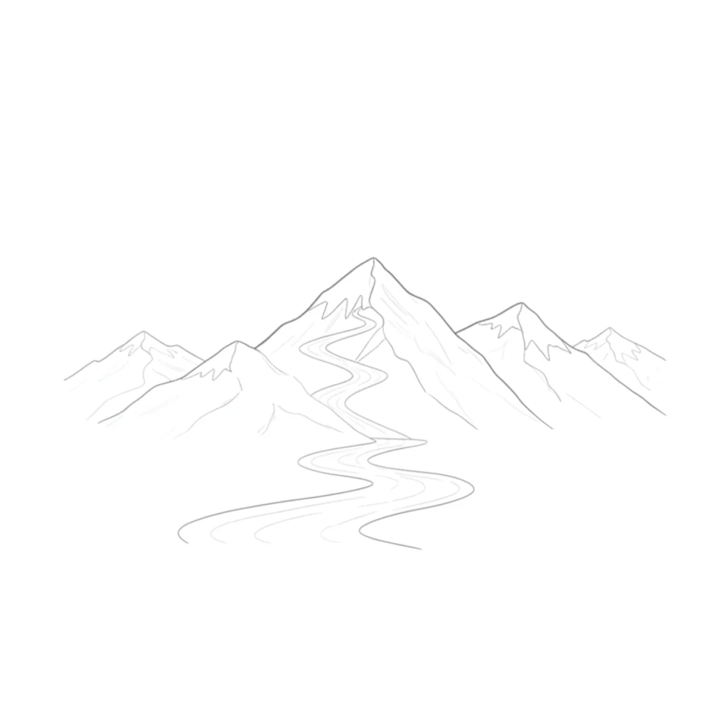 River Flowing Through Mountains Drawing