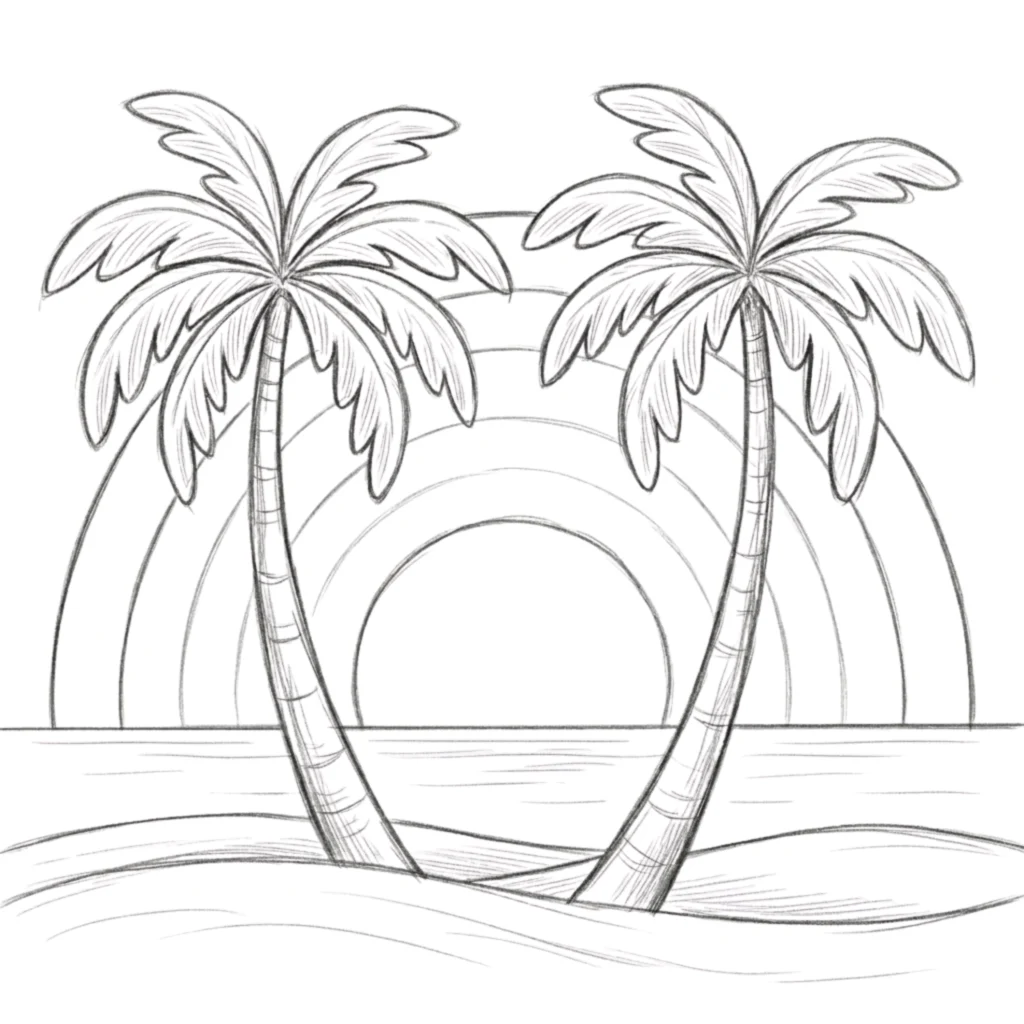 Silhouette Palm Tree Sunset Drawing