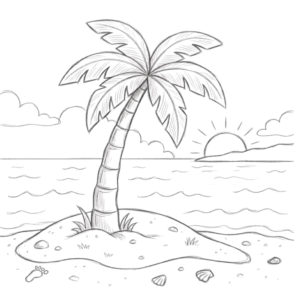 Simple Beach Palm Tree Drawing