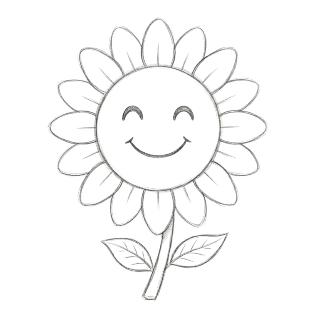 Smiling Sunflower Drawing