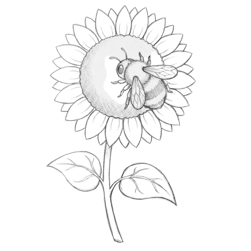 Sunflower with Bee Flying Around