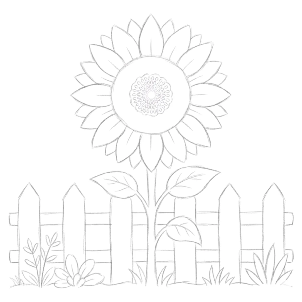 Sunflower with Fence Drawing