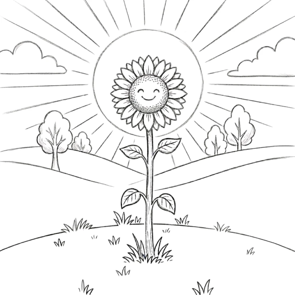 Sunflower with Sun in Background Drawing