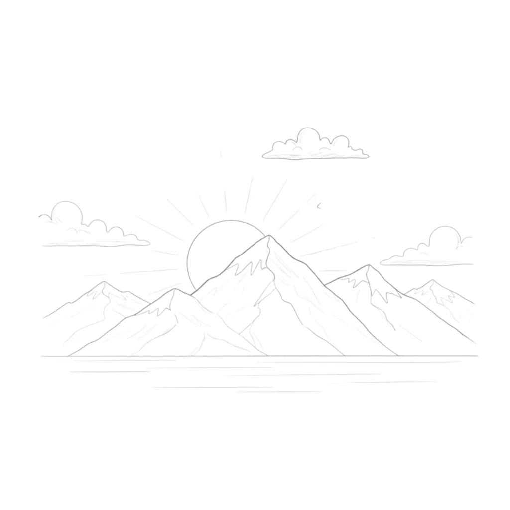 Sunrise Over Mountains Drawing