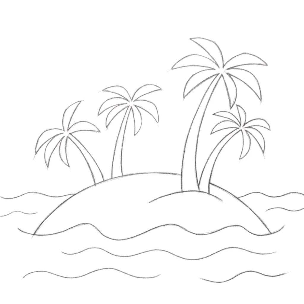 Tropical Island Palm Tree Drawing