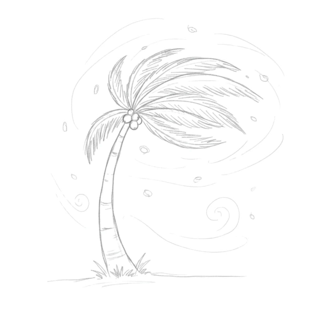 Windy Palm Tree Drawing Style
