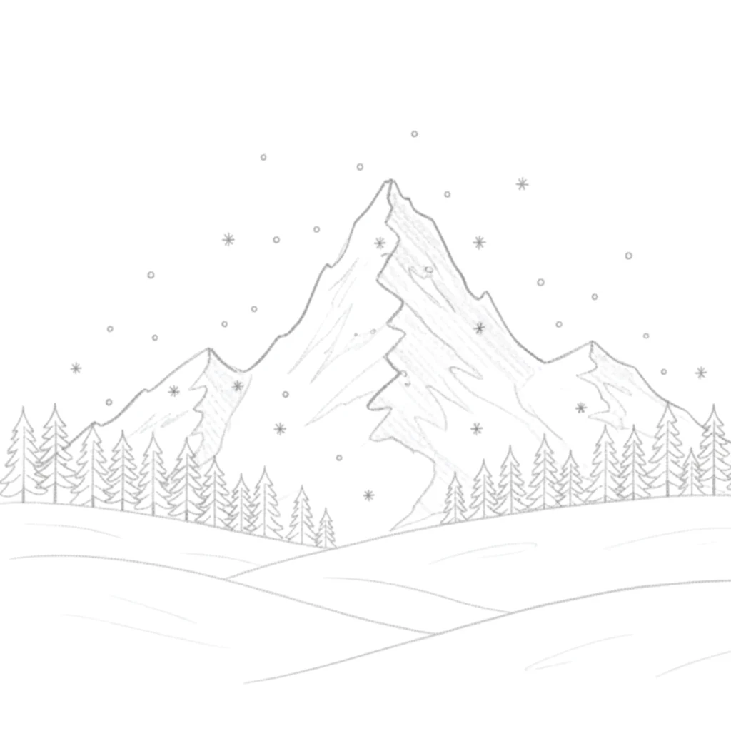 Winter Snow Mountain Scene Drawing