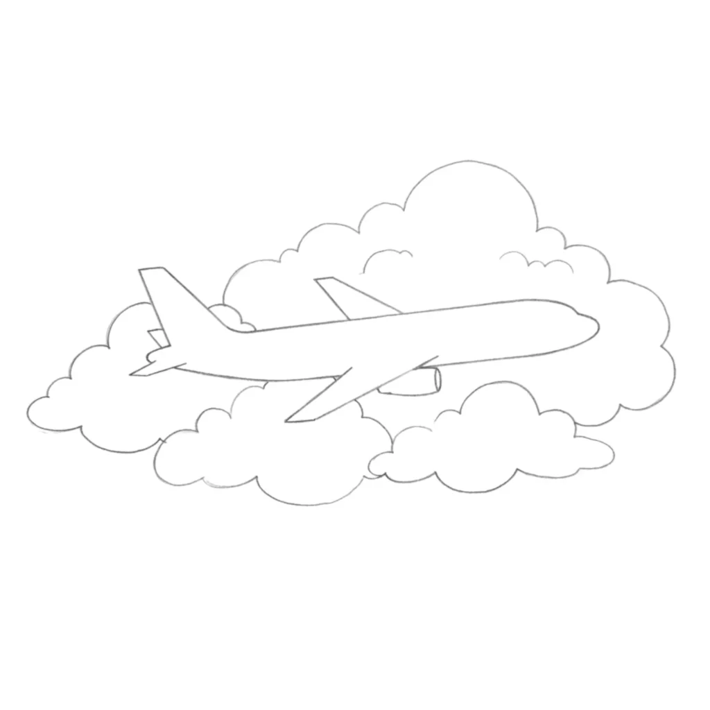 Airplane Flying Through Clouds