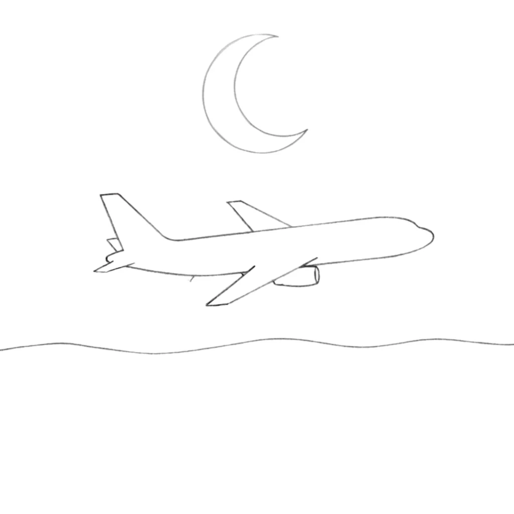 Airplane Under the Moon