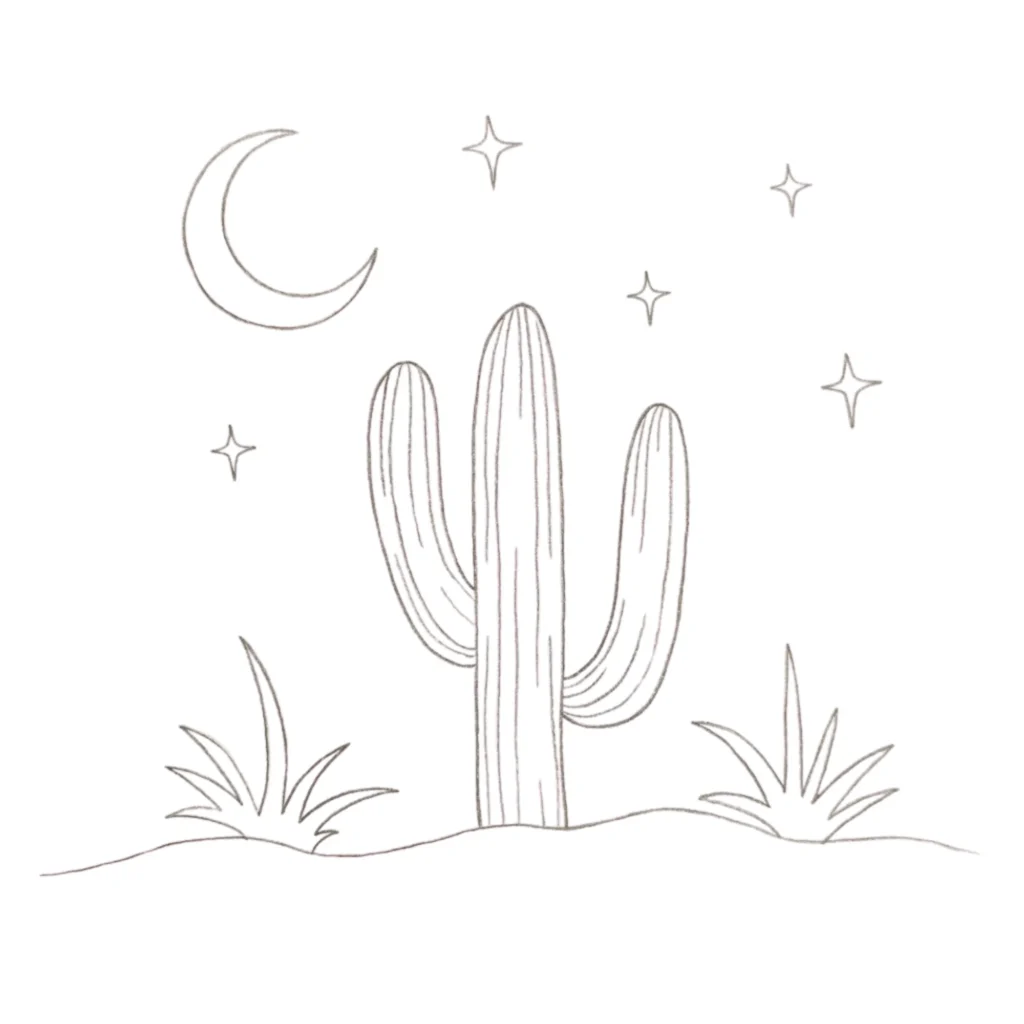 Cactus under a Crescent Moon