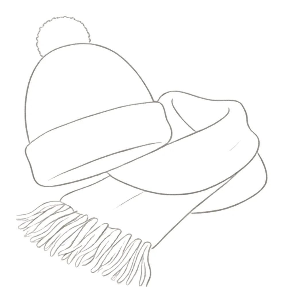 Fall Drawing of a Scarf and Beanie