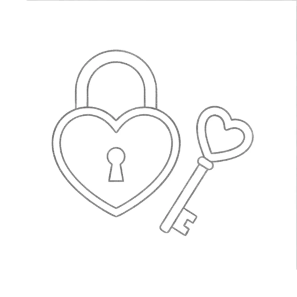 Heart Lock and Key Drawing