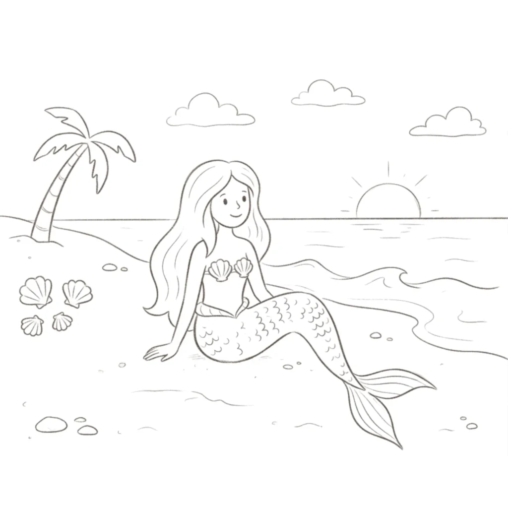 Mermaid Sitting on a Beach