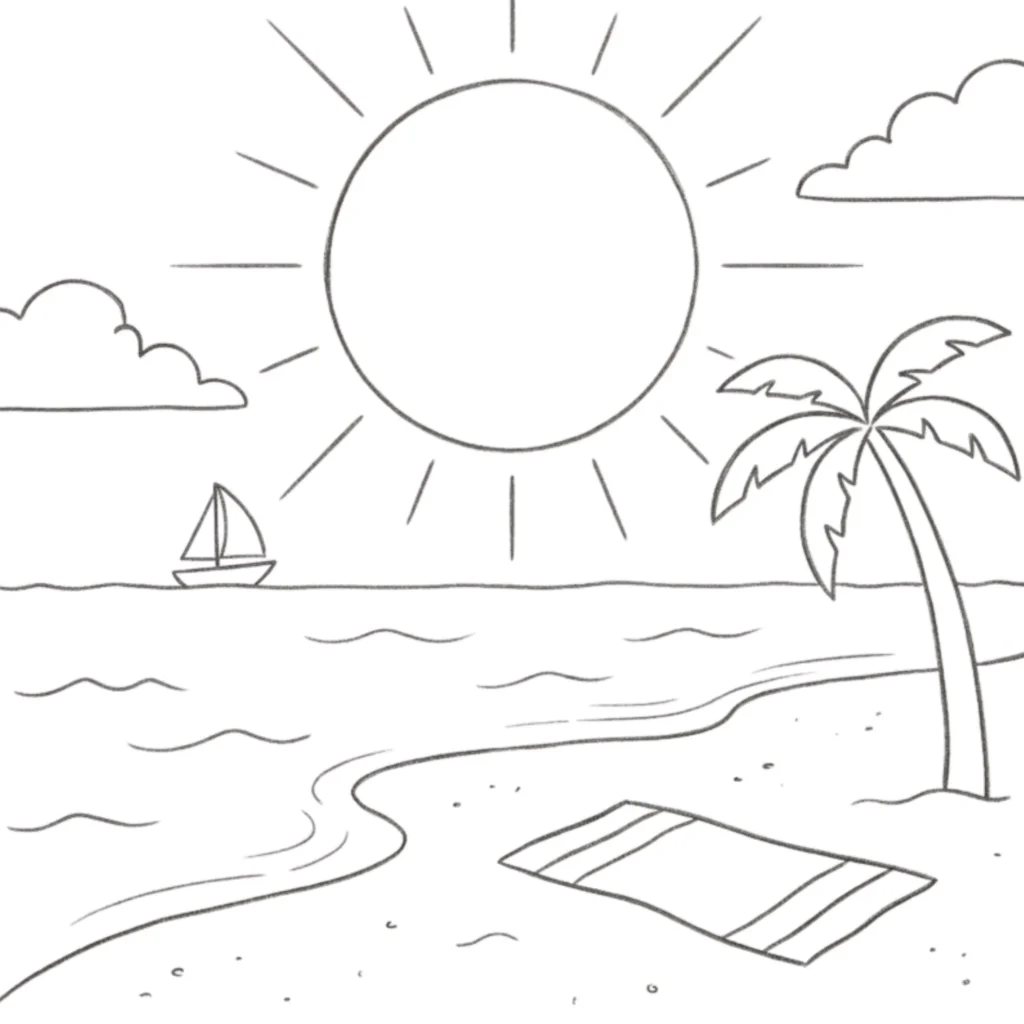 Sunny Beach with a Big Sun