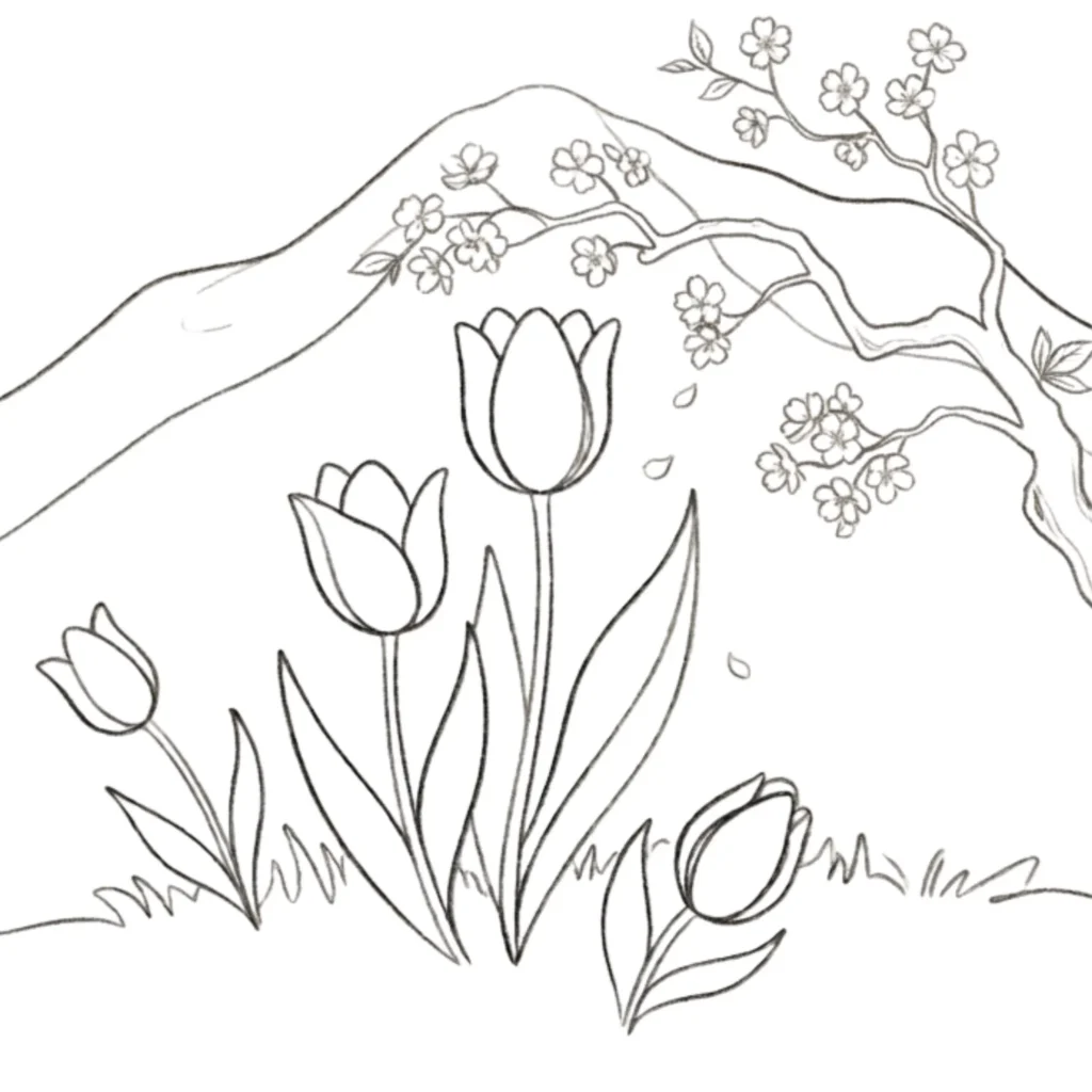 Tulip with Cherry Blossom
