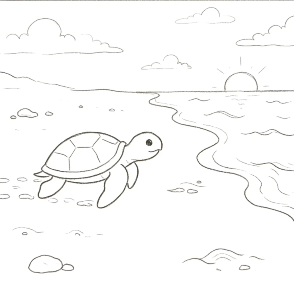Turtle Crawling Toward the Beach